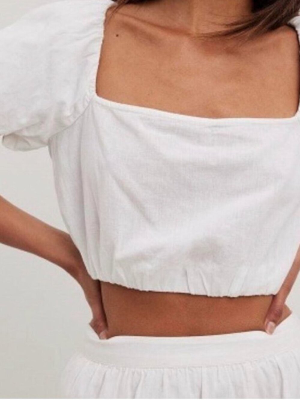 NWT Lydia Tomlinson x NA-KD White Linen-Blend Puff Sleeve Crop Top Open Back S